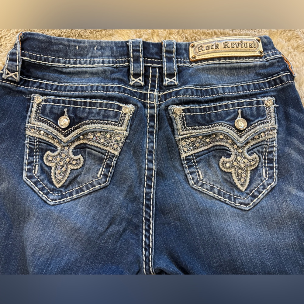 Rock Revival Leni Easy Boot Cut Dark Blue Jeans with Silver Accents